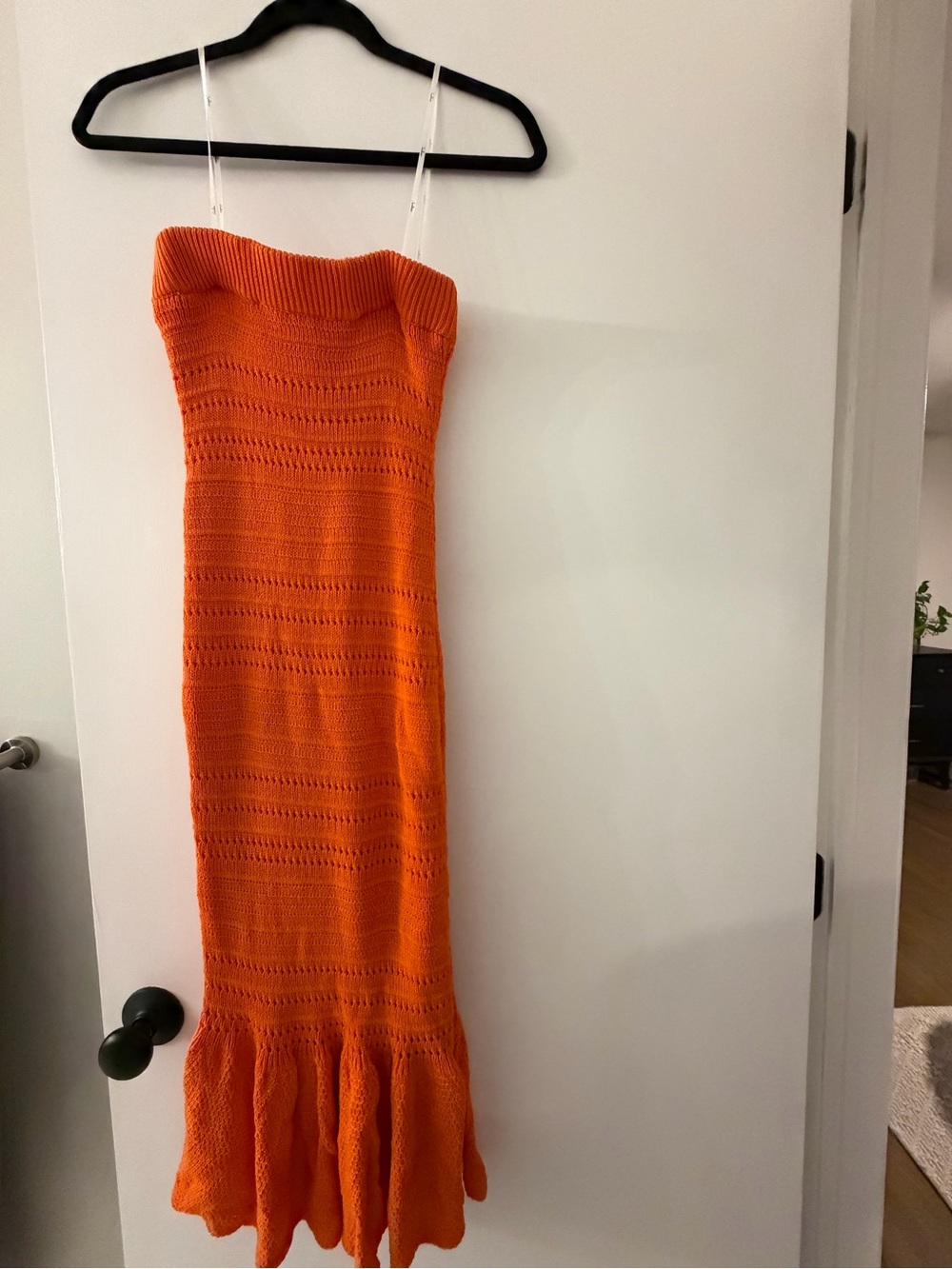 Lulus Orange Knit Strapless Ruffled-Hem Dress